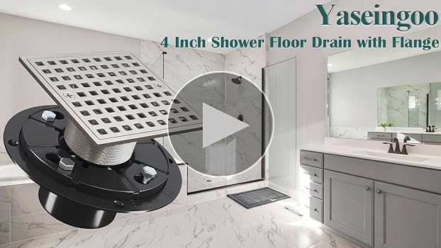 Yaseingoo 4 Inch Shower Floor Drain with Flange - Square